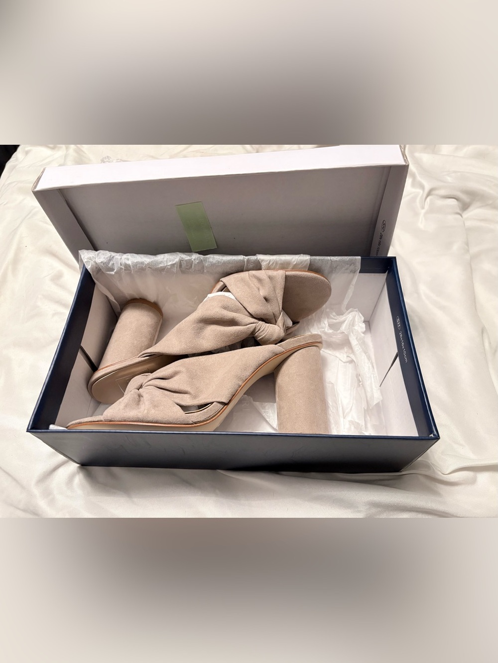 Kaari Blue Taupe Knot Front Block Heel Sandals